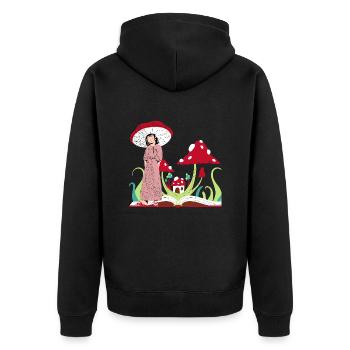 Pilzprinzessin, rote Champignons - Unisex Premium Bio Zip Hoodie - Schwarz - Hinten - Nico (187cm)