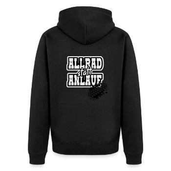 allrad statt anlauf - Unisex Premium Bio Zip Hoodie - Schwarz - Hinten - Nico (187cm)