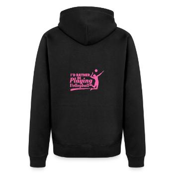 Volleyball I'd rather be playing volleyball Gift - Unisex Premium Bio Zip Hoodie - Schwarz - Hinten - Nico (187cm)