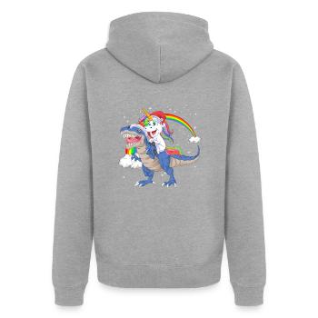 Santa licorne chevauchant dinosaure trex noël - Veste à capuche bio Premium Unisexe - gris chiné - Dos - Nico (187cm)