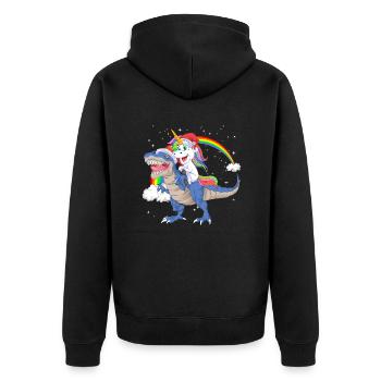 Weihnachtsmann Einhorn reitet Dinosaurier Trex Weihnachten - Unisex Premium Bio Zip Hoodie - Schwarz - Hinten - Nico (187cm)