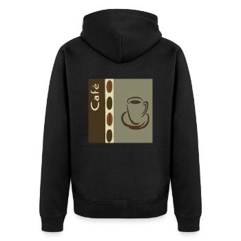 Kaffeebohnen Muster / Kaffee-Collage als Wanddeko - Unisex Premium Bio Zip Hoodie - Schwarz - Hinten - Nico (187cm)