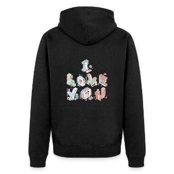 I LOVE YOU - Unisex Premium Bio Zip Hoodie - Schwarz - Hinten - Nico (187cm)