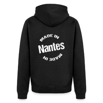 Hergestellt in Nantes blc - Unisex Premium Bio Zip Hoodie - Schwarz - Hinten - Nico (187cm)