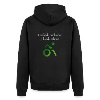 Läufst du noch oder rollst du schon? - Unisex Premium Bio Zip Hoodie - Schwarz - Hinten - Nico (187cm)
