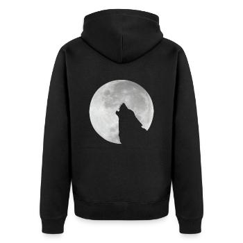 wolf in moon :: Wolf im Mond - Unisex Premium Bio Zip Hoodie - Schwarz - Hinten - Nico (187cm)