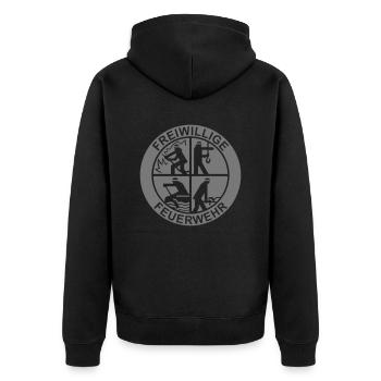 FFW Logo einfarbig (für Reflexdruck) - Unisex Premium Bio Zip Hoodie - Schwarz - Hinten - Nico (187cm)