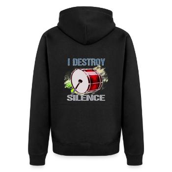 Bass Drum Kick Drum I Destroy Silence - Unisex Premium Organic Zip Hoodie - black - Back - Nico (187cm)