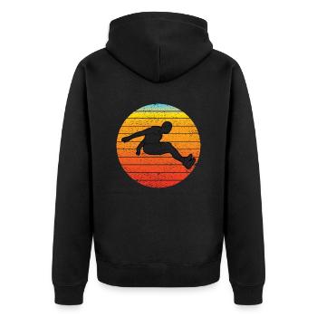 Weitsprung Dreisprung Weitspringer Sportlehrer - Unisex Premium Bio Zip Hoodie - Schwarz - Hinten - Nico (187cm)