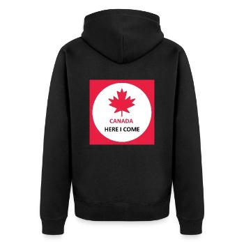Kanada Here I Come - Unisex Premium Bio Zip Hoodie - Schwarz - Hinten - Nico (187cm)