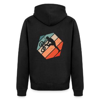 bmx fahrrad bmx Radfahren bmx jungen Damen - Unisex Premium Bio Zip Hoodie - Schwarz - Hinten - Nico (187cm)