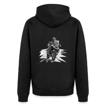 Adventure Bike Kurve schwarz - Unisex Premium Bio Zip Hoodie - Schwarz - Hinten - Nico (187cm)
