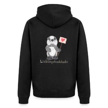 Lieblingsfrechdachs mit Herzschild - Unisex Premium Bio Zip Hoodie - Schwarz - Hinten - Nico (187cm)