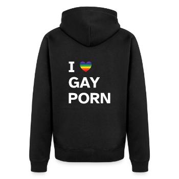 I Love Gay Porn | Humor | Pride - Unisex Premium Bio Zip Hoodie - Schwarz - Hinten - Nico (187cm)