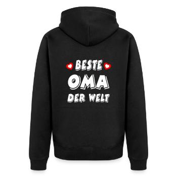 Oma - Unisex Premium Bio Zip Hoodie - Schwarz - Hinten - Nico (187cm)