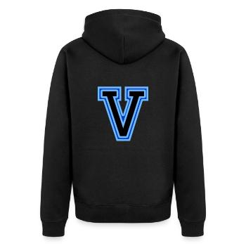 Letter V 7 - Unisex Premium Organic Zip Hoodie - black - Back - Nico (187cm)