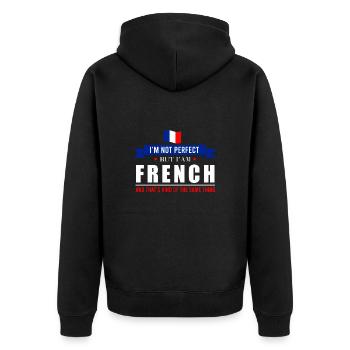 Lustige Zitate I may not be perfect but I'm French - Unisex Premium Bio Zip Hoodie - Schwarz - Hinten - Nico (187cm)