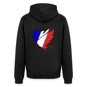 Frankreich Trikolore Paris Grunge Herz Fußball Tor - Unisex Premium Bio Zip Hoodie - Schwarz - Hinten - Nico (187cm)