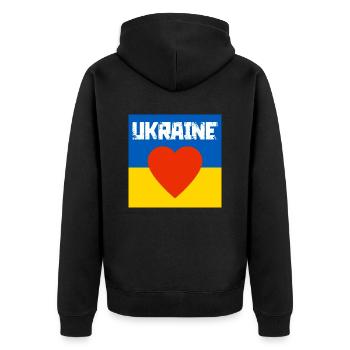Ukraine - Unisex Premium Organic Zip Hoodie - black - Back - Nico (187cm)