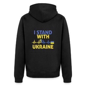 ich stehe mit ukraine glag - Unisex Premium Bio Zip Hoodie - Schwarz - Hinten - Nico (187cm)