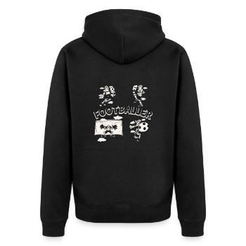 SportySkull - Fußballspieler - Unisex Premium Bio Zip Hoodie - Schwarz - Hinten - Nico (187cm)