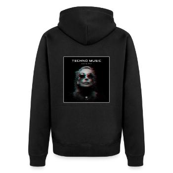 Techno Musik glitch - Unisex Premium Bio Zip Hoodie - Schwarz - Hinten - Nico (187cm)