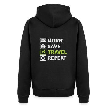 Work Save Travel Repeat - Unisex Premium Organic Zip Hoodie - black - Back - Nico (187cm)