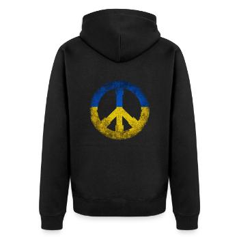 Peace sign Ukraine Stand for Ukraine Geschenk - Unisex Premium Bio Zip Hoodie - Schwarz - Hinten - Nico (187cm)