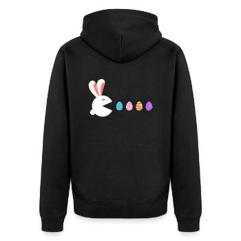 Frohe Ostern Kaninchen Gamer isst Ostereier - Unisex Premium Bio Zip Hoodie - Schwarz - Hinten - Nico (187cm)