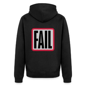 Button Fail Logo - Unisex Premium Bio Zip Hoodie - Schwarz - Hinten - Nico (187cm)