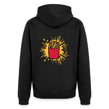 Farbklecks Pommes Frites - Unisex Premium Bio Zip Hoodie - Schwarz - Hinten - Nico (187cm)