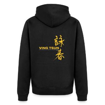 Ving Tsun Martial Arts Center est 1987 gold white - Unisex Premium Bio Zip Hoodie - Schwarz - Hinten - Nico (187cm)