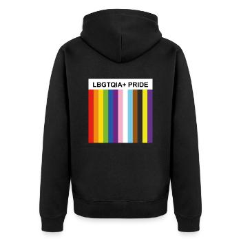 Pride Month LBGTQIA Inklusive Regenbogenflagge - Unisex Premium Bio Zip Hoodie - Schwarz - Hinten - Nico (187cm)