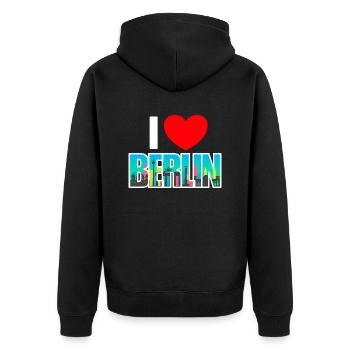 I love berlin - Unisex Premium Bio Zip Hoodie - Schwarz - Hinten - Nico (187cm)