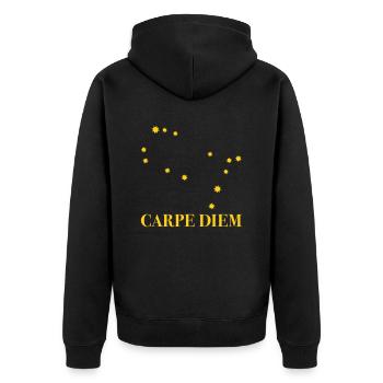 Carpe Diem nutze den Tag Sternbild Zwilling Gemini - Unisex Premium Bio Zip Hoodie - Schwarz - Hinten - Nico (187cm)