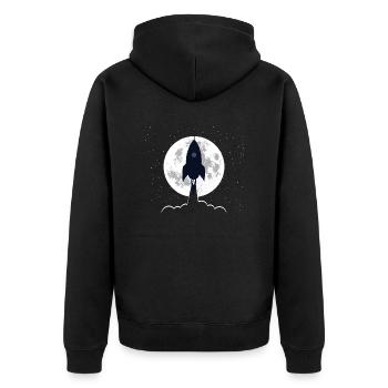 Silhouette Rakete hebt ab - Unisex Premium Bio Zip Hoodie - Schwarz - Hinten - Nico (187cm)