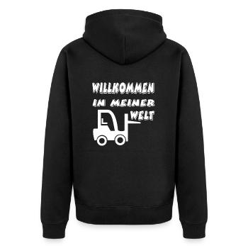 Gabelstapler - Unisex Premium Bio Zip Hoodie - Schwarz - Hinten - Nico (187cm)