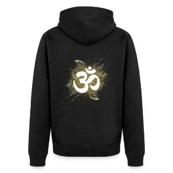 om Zeichen gold Luft element mantra - Unisex Premium Bio Zip Hoodie - Schwarz - Hinten - Nico (187cm)