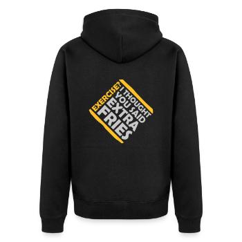 Exercise Extra Fries Zitat - Unisex Premium Bio Zip Hoodie - Schwarz - Hinten - Nico (187cm)