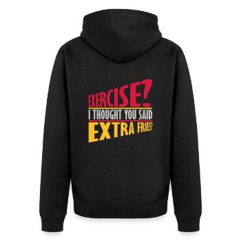 Exercise Extra Fries Zitat - Unisex Premium Bio Zip Hoodie - Schwarz - Hinten - Nico (187cm)