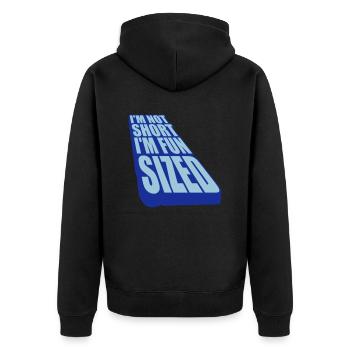 Not short fun sized - Unisex Premium Bio Zip Hoodie - Schwarz - Hinten - Nico (187cm)