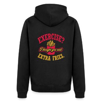 Exercise Extra Fries Zitat - Unisex Premium Bio Zip Hoodie - Schwarz - Hinten - Nico (187cm)
