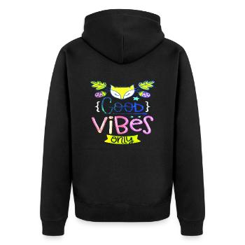 Denken Sie über den Tellerrand hinaus positive Gedanken glücklich - Unisex Premium Bio Zip Hoodie - Schwarz - Hinten - Nico (187cm)