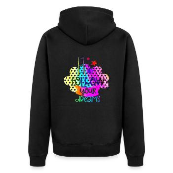 Ihre Träume positive Gedanken glücklich - Unisex Premium Bio Zip Hoodie - Schwarz - Hinten - Nico (187cm)