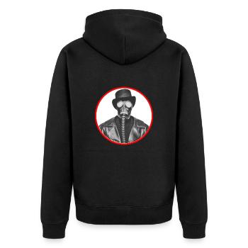 Der Mann mit der Gasmaske - Unisex Premium Bio Zip Hoodie - Schwarz - Hinten - Nico (187cm)