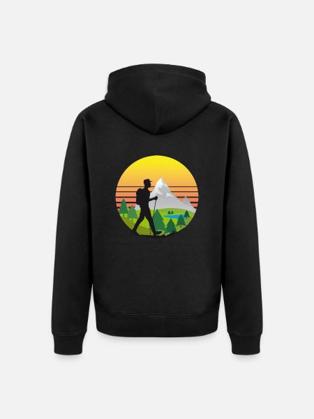 Wandern Landschaft Sonne Berge - Unisex Premium Bio Zip Hoodie - Schwarz