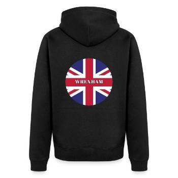 Wrexham - Unisex Premium Bio Zip Hoodie - Schwarz - Hinten - Nico (187cm)
