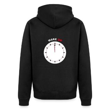 Wach auf - Unisex Premium Bio Zip Hoodie - Schwarz - Hinten - Nico (187cm)