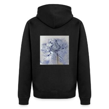 Blue line drawing of a beautiful tangled flowers - Unisex Premium Organic Zip Hoodie - black - Back - Nico (187cm)