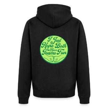 Both Teams Have Fun - Unisex Premium Bio Zip Hoodie - Schwarz - Hinten - Nico (187cm)